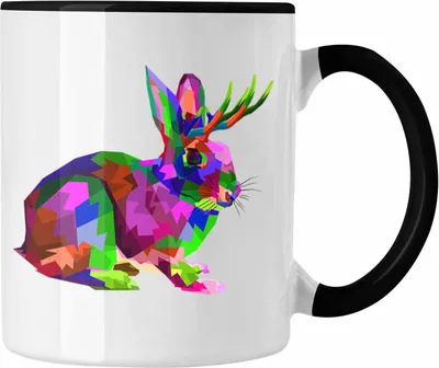 Produktbild von Trendation - Wolpertinger Tasse Geschenk Polygon Grafik Hasen Grafik (Schwarz)