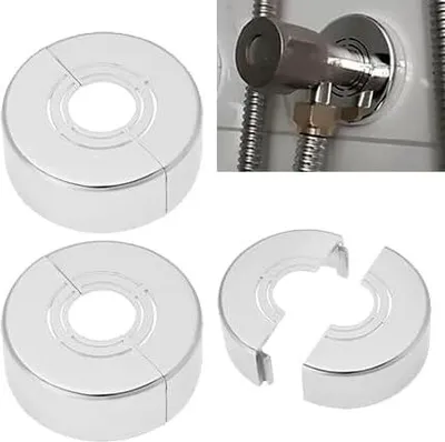 Produktbild von 4 Stück Duscharmatur Rosette 3 Größen in 1, Abdeckrosette Geteilt für Ø 21mm/26mm/33mm, Rohrabdeckung, Gewinderosette, Rosette Wasserhahn, Heizungsrohr Rosette, Rosetten für duscharmaturen