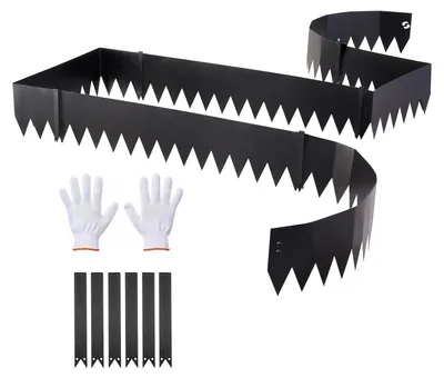 Obrázok produktu pre Kovová ohraničenie trávnika – sada 6 ks – flexibilné a ohybné – pozinkovaná oceľ – rozmery 101,6 x 20,3 cm – s 6 upevňovacími sponami – ohraničenie záhonov/ohraničenie trávnika – čierna