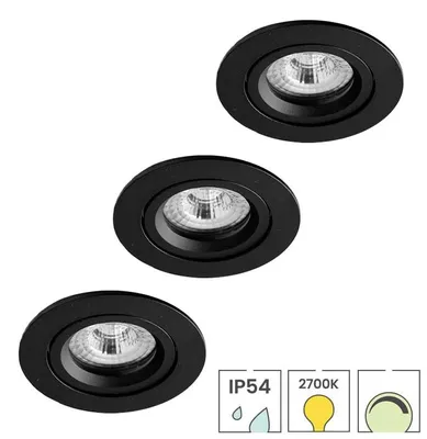 Produktbild von 3er-Set LED-Downlights | Einbau | 5 Watt dimmbar | Schwenkbar | 2700K warmweiß | IP54 | Schwarz