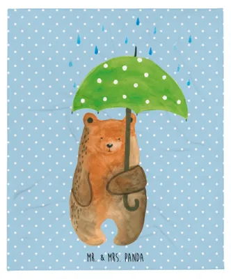 Produktbild von Mr. & Mrs. Panda Couchdecke Bär Regenschirm - Blau Pastell - Geschenk, Kuscheldecke, Tagesdecke, Freunde, Liebeskummer, Teddy, Spruch, Familie, Schlafdecke, Decke, Liebe