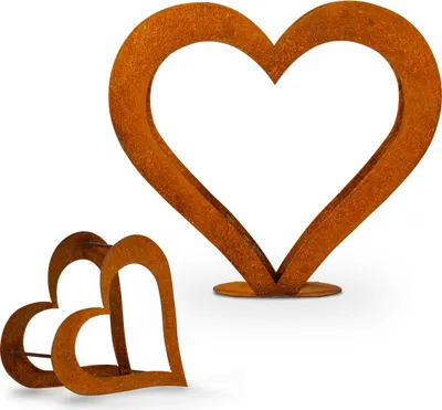 Produktbild von Herz aus Metall, Holz Regal, Rost, Edelrost, Holzregal Garten, Terrasse - Deko M + Gratis Herz  XS