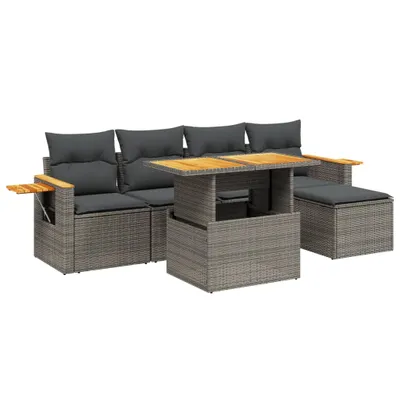 Produktbild von vidaXL 6-tlg. Garten-Sofagarnitur mit Kissen Grau Poly Rattan
