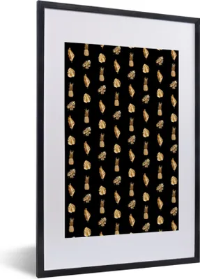 Produktbild von MuchoWow® MuchoWow® Gerahmtes Poster Blätter - Muster - Gold 40x60 cm - Poster mit zchwarzem Bilderrahmen - Poster in Rahmen