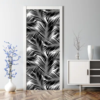 Produktbild von Dekorative Abnehmbarer Wandsticker Türtapete selbstklebend Klebefolie weiß-schwarz Blätter 77 x 200 cm