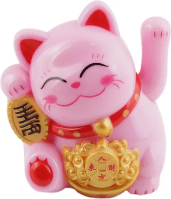 Produktbild von Glückskatze Mini Maneki-neko Freude rosa Solar 5cm Winkekatze Lucky cat
