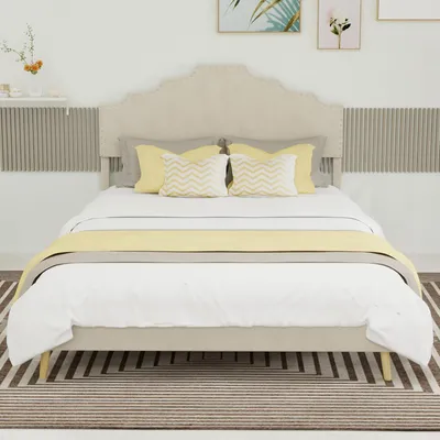 Produktbild von Polsterbett 140x200 cm mit Kopfteil, Beige, Stoffbett ohne Gaslift und Matratze