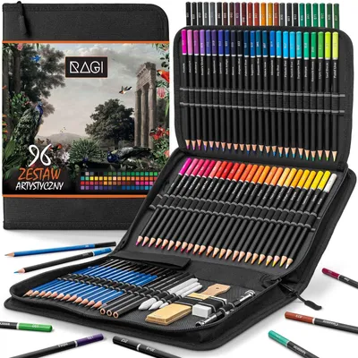 Produktbild von RAGI Buntstifte Set 96 mit Etui , farbstifte für schule , großes malstifte mit bleistiften und zubehör , ausmalen , zeichenstifte für kinder , malset