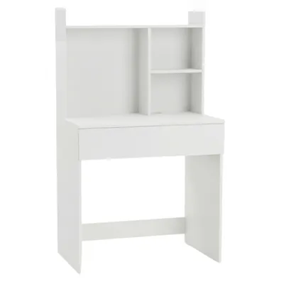 Zdjęcie produktu dla Biurko komputerowe ComfortCove, białe, 90 cm, z półką i szufladą, zajmujące mało miejsca, nowoczesne