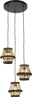Produktbild von QAZQA - Orientalisch Orientalische Hängelampe I Pendellampe I Pendelleuchte Bambus mit schwarzem rundem 3-flammig-Licht - Evalin I Wohnzimmer I Schlafzimmer - Bamboo Rund - LED geeignet E27