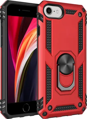 Image de iPhone SE 2020 Case with Ring, Dual Layer Hard PC TPU, Shockproof Case with Stand for iPhone SE 2020 red