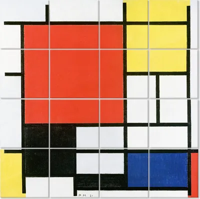 Produktbild von Legendarte - Multipanel Bilder Komposition mit Rot, Gelb, Blau und Schwarz - Piet Mondrian cm. 200x200 (16 Stück)