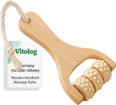 Zdjęcie produktu dla Vitolog Ręczny Masażer do Ciała Pleców Karku Nóg Kręgosłupa Brzucha Ramion Cellulit Mięśni Łydek Rolowania Roller 16x8x3.5 cm Drewniany