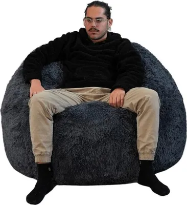 Image de Pouf géant déhoussable Fourrure artificielle BANANAIR 120 cm gris