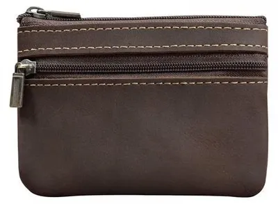Produktbild von Herren-Geldbörse – Handgefertigt aus Leder – Münzfach mit Schlüsselanhänger – 2 Reißverschlussfächer – Langlebig – Kompakt: 11 cm x 7,5 cm x 1 cm