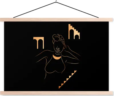 Produktbild von MuchoWow® Textilposter Frau - Gold - Strichzeichnung 60x40 cm mit holzfarbenen Rahmen - Bilder