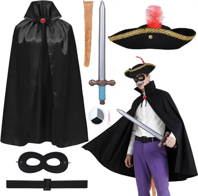 Zdjęcie produktu dla Kostium szczura: piracka czapka, peleryna i maska, uniwersalny rozmiar, idealny na Halloween
