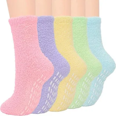 Produktbild von 5 Paar warme, superweiche Plüsch-Haussocken für Damen, flauschige Mikrofaser-Socken für den Winter, bequeme Socken für Zuhause und zum Schlafen