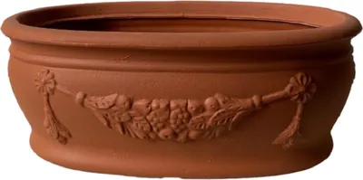 Produktbild von Garden Italia Ovale Blumentöpfe mit Girlanden für Blumen ACOG 46 cm – Höhe 18 cm aus terrakottafarbenem Kunstharz, hergestellt in Italien, für drinnen und draußen – frostbeständig – leicht, 46X29