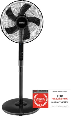 Obrázok produktu pre TZS First Austria – vežový ventilátor s diaľkovým ovládaním 45 W – stojanový ventilátor 135 cm – 3 rýchlosti, veľmi tichý – chladič vzduchu, 100° oscilácia, časovač, displej – čierny