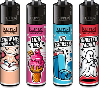 Produktbild von Clipper Reibrad Feuerzeuge Mix Slogan #12, 4 Stück
