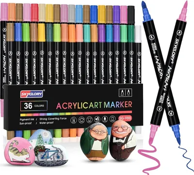 Produktbild von Acrylstifte, 36 Farben Marker Stifte, Doppelspitzen Stifte Steine Bemalen Acrylstifte Marker Stifte für Holz, Glasmalerei, Keramik