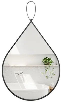 Image de Miroir mural noir avec cadre en métal - Décoration en forme de goutte unique