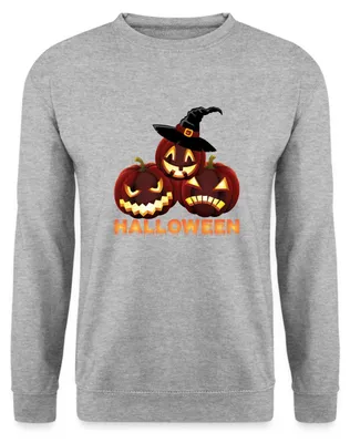 Produktbild von Spreadshirt Halloween Kürbisse Mit Hexenhut Gruselig Lustig Uni Pullover, 3XL, Weißgrau meliert