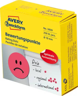 Produktbild von AVERY Zweckform Markierungspunkte Gesicht negativ rot 250 Stück