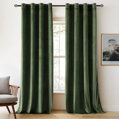 Image de Rideaux occultants thermiques, en velours, lot de 2, 140x225 cm, vert olive
