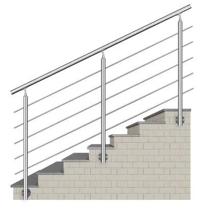 Produktbild von AICA Treppengeländer Edelstahl Seitenmontage Handlauf 200 cm mit 5 Querstäben Innen & Außen