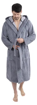 Produktbild von Wewofashion Herren Bademantel Kapuze 1101-2431 Grau Waffeloptik 54 XL