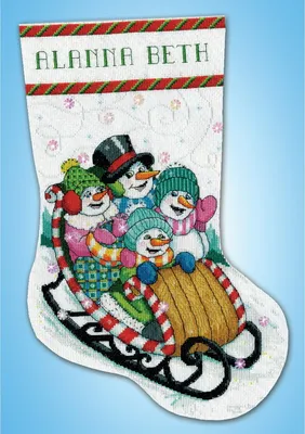 Produktbild von Design Works Kreuzstich Stickpackung "Weihnachtsstrumpf Schneerodeln", Zählmuster, 43x30cm