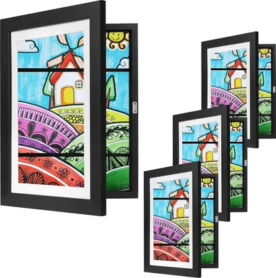 Produktbild von EUGAD 4er Set 3D Bilderrahmen mit Passepartout, Kunstrahmen, MDF, Schwarz
