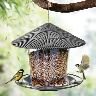 Produktbild von Futterhaus für Vögel, Balkon-Futterhaus, Vogelfutterstation mit Futterbehälter, Vogelfutterautomat mit wetterfestem Dach