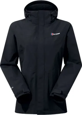Schwarze Hardshelljacke für Damen; Hillwalker InterActive Shell Jacket von Berghaus; mit Kapuze und Reißverschlusstaschen.