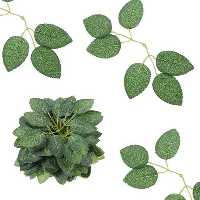 Produktbild von Kunstliche Blätter - 50 Stück, Falsche Blätter, Imitationsblätter, Kunstdetails für Blumen, Sechs-Blätter-Blätter, Deko-Blätter, Blumen-Accessoires für Hochzeiten und Feiern.