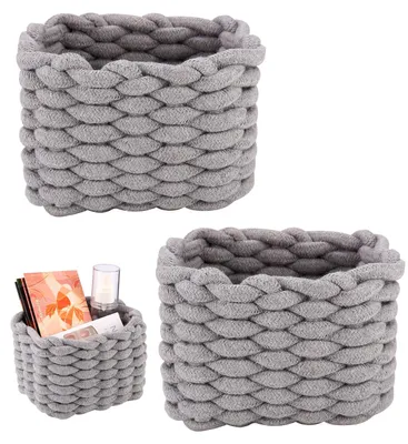 2er-Set Aufbewahrungskörbe aus Baumwolle, geflochten, grau, 20x15x12 cm