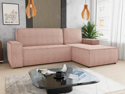 Produktbild von Ecksofa Totti L mit Schlaffunktion und Bettkasten - Cord Stoff - L-Form Couch, Polstersofa, Schlafsofa, Sofagarnitur (Rosa (Poso 052) Seite: Rechts)