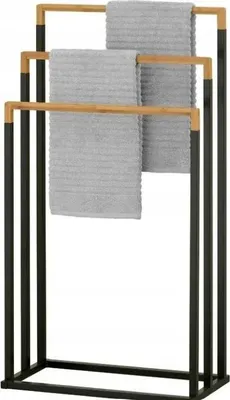 Produktbild von Brunbeste Stehender Handtuchhalter – Schwarz/Bambus – 3 Arme – Modern – Für das Badezimmer