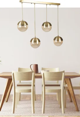 Produktbild von Opviq, Küre 4 Lü Sıralı Eskitme Bal Camlı Sarkıt, Kronleuchter, Gold, Metall, 15 x 15 x 70 cm