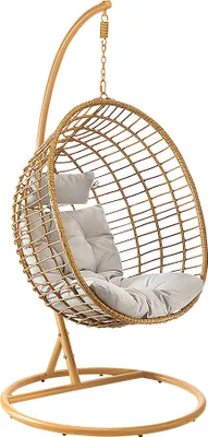 Produktbild von Kobolo Hängesessel Polyrattan braun Boho mit Gestell und Relaxkissen, belastbar bis 120 kg, für Innen- und geschützten Außenbereich, 3 Teile