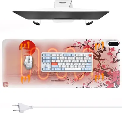 Productafbeelding van Verwarmd Bureauonderlegger - Verwarmde Mat - Warmte Comfort - 5 Warmtestanden Digitaal - 80 x 33 cm - Yinchuan Wit