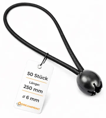 Produktbild von Dreamprint Expanderschlinge 50 Stück 250mm Ø 6mm schwarz Spanngummi mit Kunststoffkugel