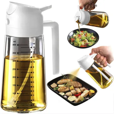 Produktbild von Ölsprüher mit Skala 500ML, 2-in-1-Mehrzweck, Ölsprüherflasche, Glasölflasche, Speiseölspray, geeignet für Kochen, Grillen, Backen, Heißluftfritteuse