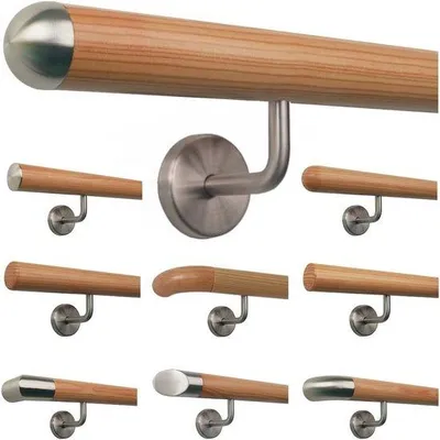 Productafbeelding van Schuine Roestvrijstalen Trapleuning met Larikshout Handvat – Lengte 30-500 cm