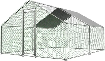 Obrázok produktu pre Voľný výbeh strieborný 3x4x2 m s bezpečnostným zámkom a vodotesnou PE strechou, kovový kurník pre malé zvieratá