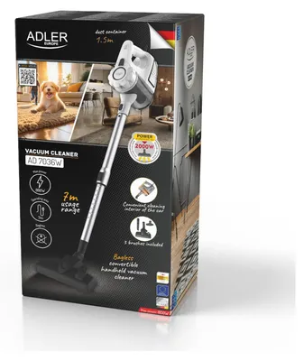 Obrázek produktu pro Adler AD 7036W, Tyčový vysavač 2 v 1, Bezsáčkové, Černá, Bílá, 1,5 l, Suchý, EPA