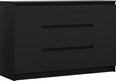 Produktbild von Komoda z szufladami, czarny mat, 120 x 39 x 78 cm, 2 drzwi, 3 szuflady