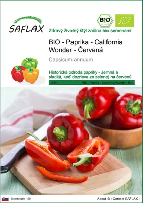 Obrázok produktu pre SAFLAX - BIO - Paprika - California Wonder - Červená - Capsicum annuum - 20 Semená